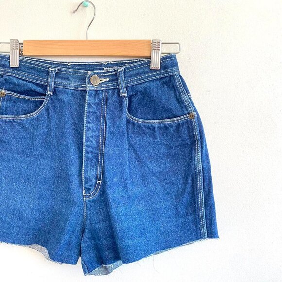 BON JOUR VINTAGE CUT OUT HIGH WAISTED JEAN DENIM SHORTS SIZE 25 - Picture 2 of 7